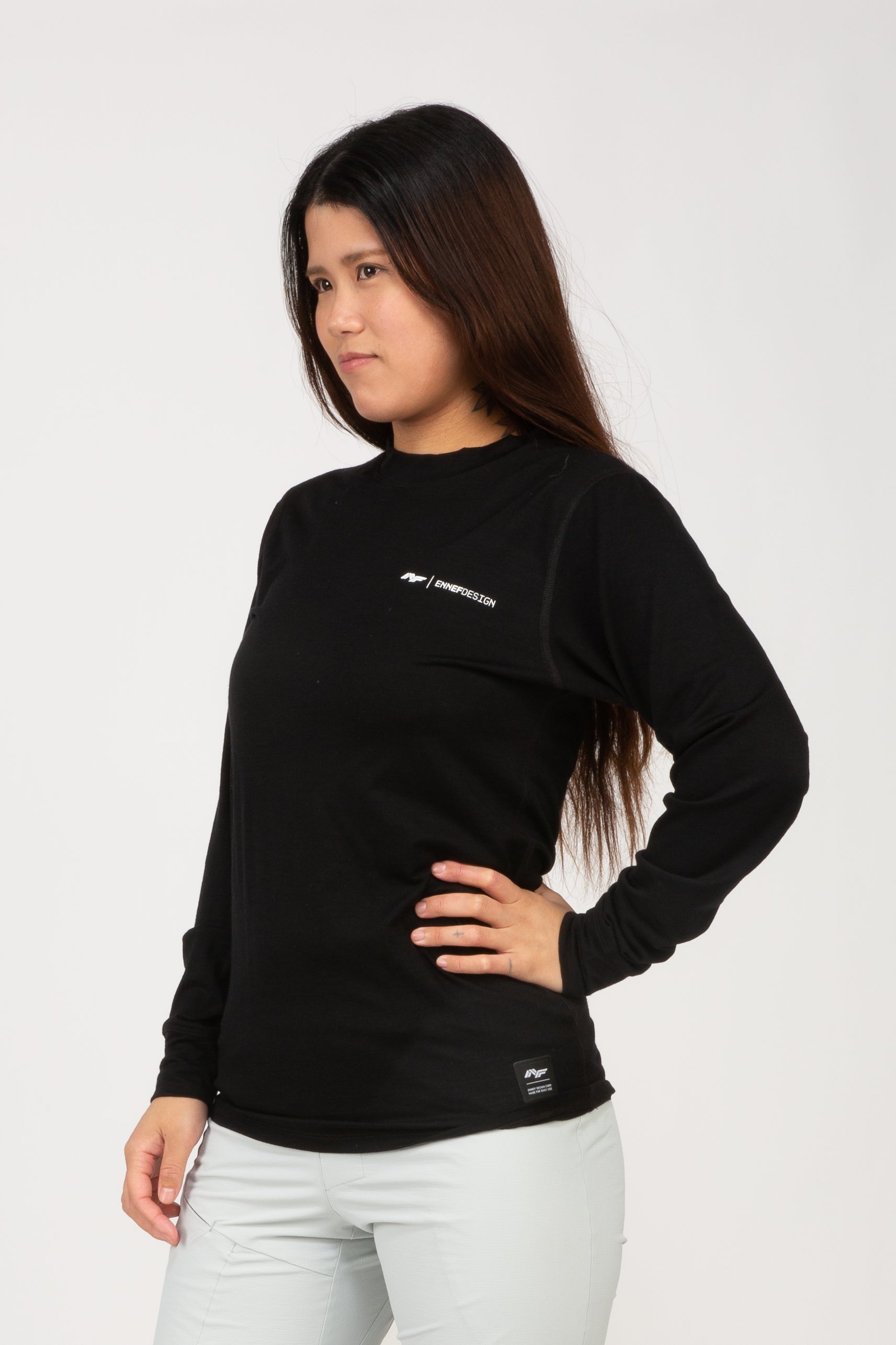 Super Fine 100% Merino Wool Long Sleeve Riding Tee - BLACK