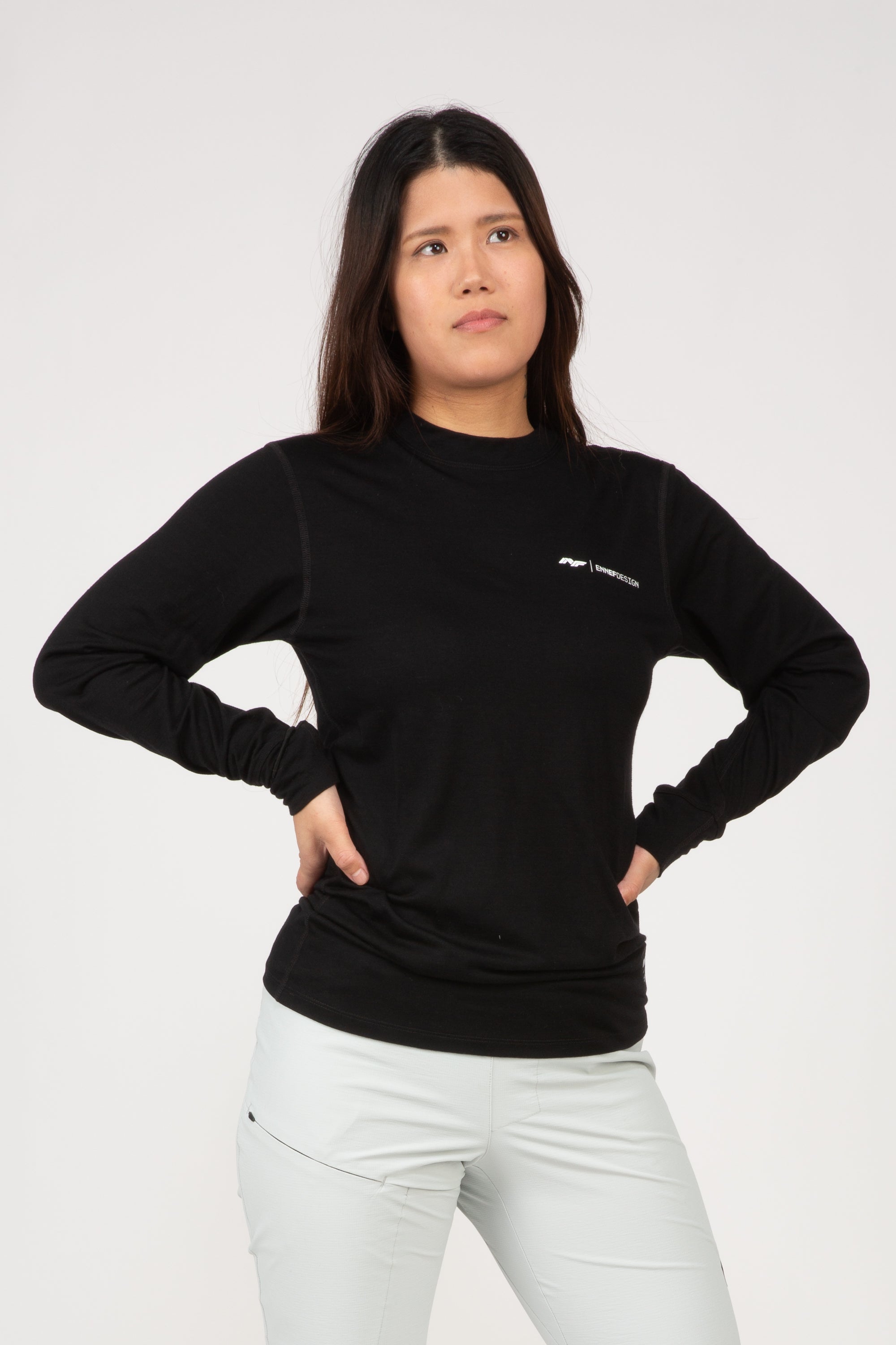 Super Fine 100% Merino Wool Long Sleeve Riding Tee - BLACK