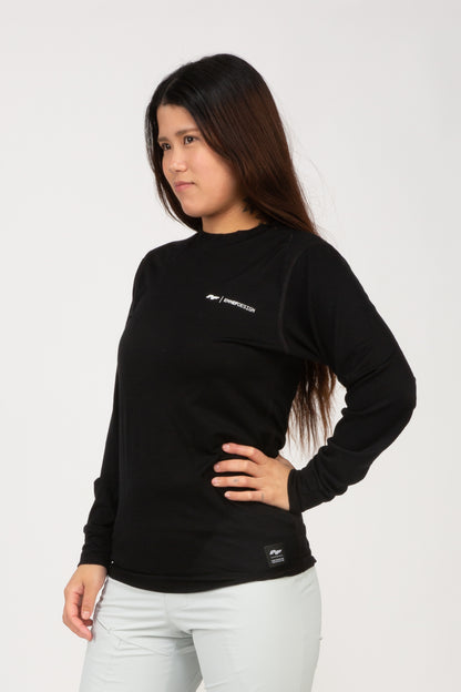 Super Fine 100% Merino Wool Long Sleeve Riding Tee - BLACK